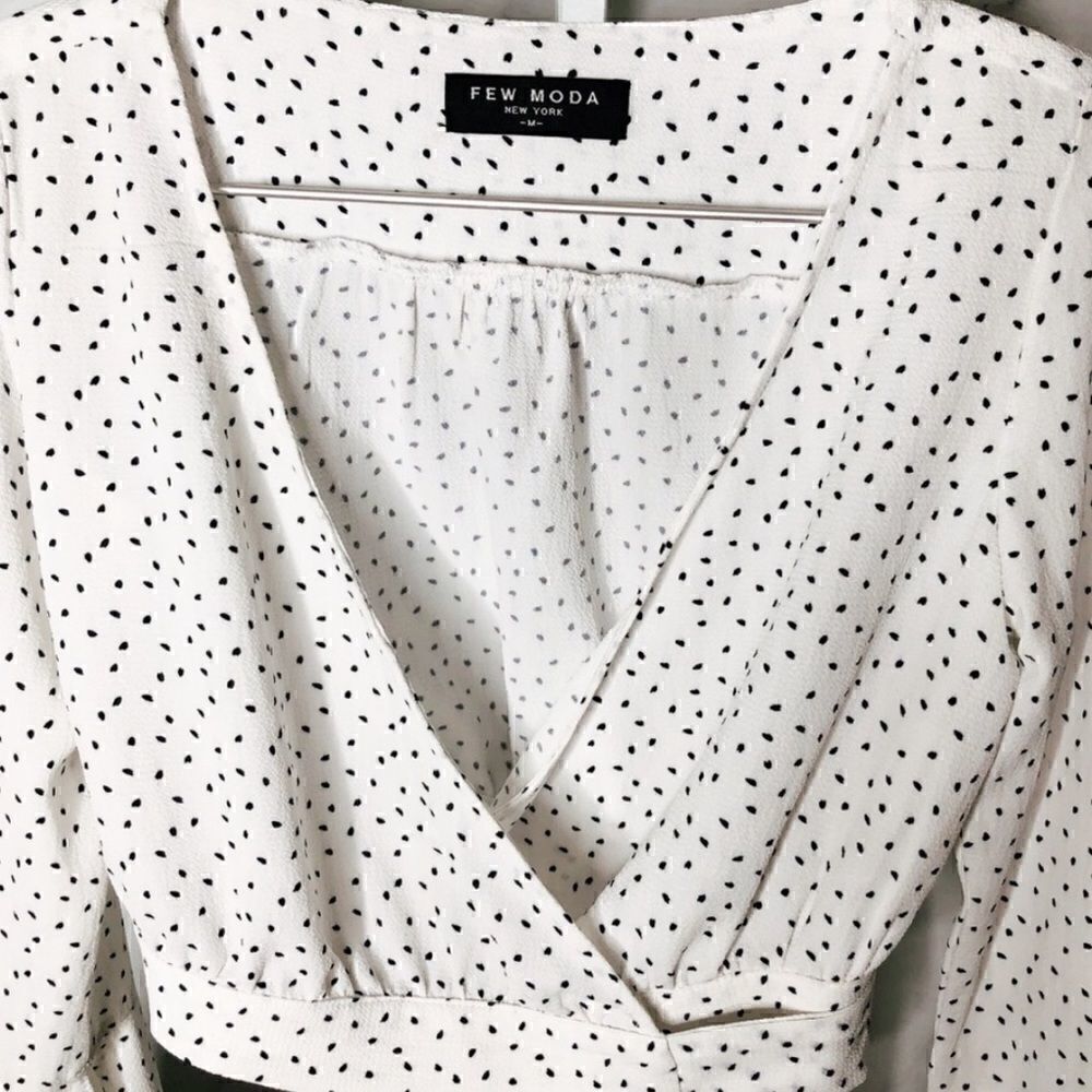 Polka Dot Cropped Blouse / Top with Bell Sleeves - Picture 6 of 8